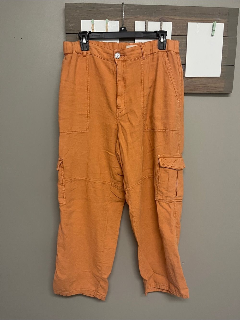 Pilcro Women's Orange Cargo Jumpsuit High-rise Pants with Flap Pockets Large